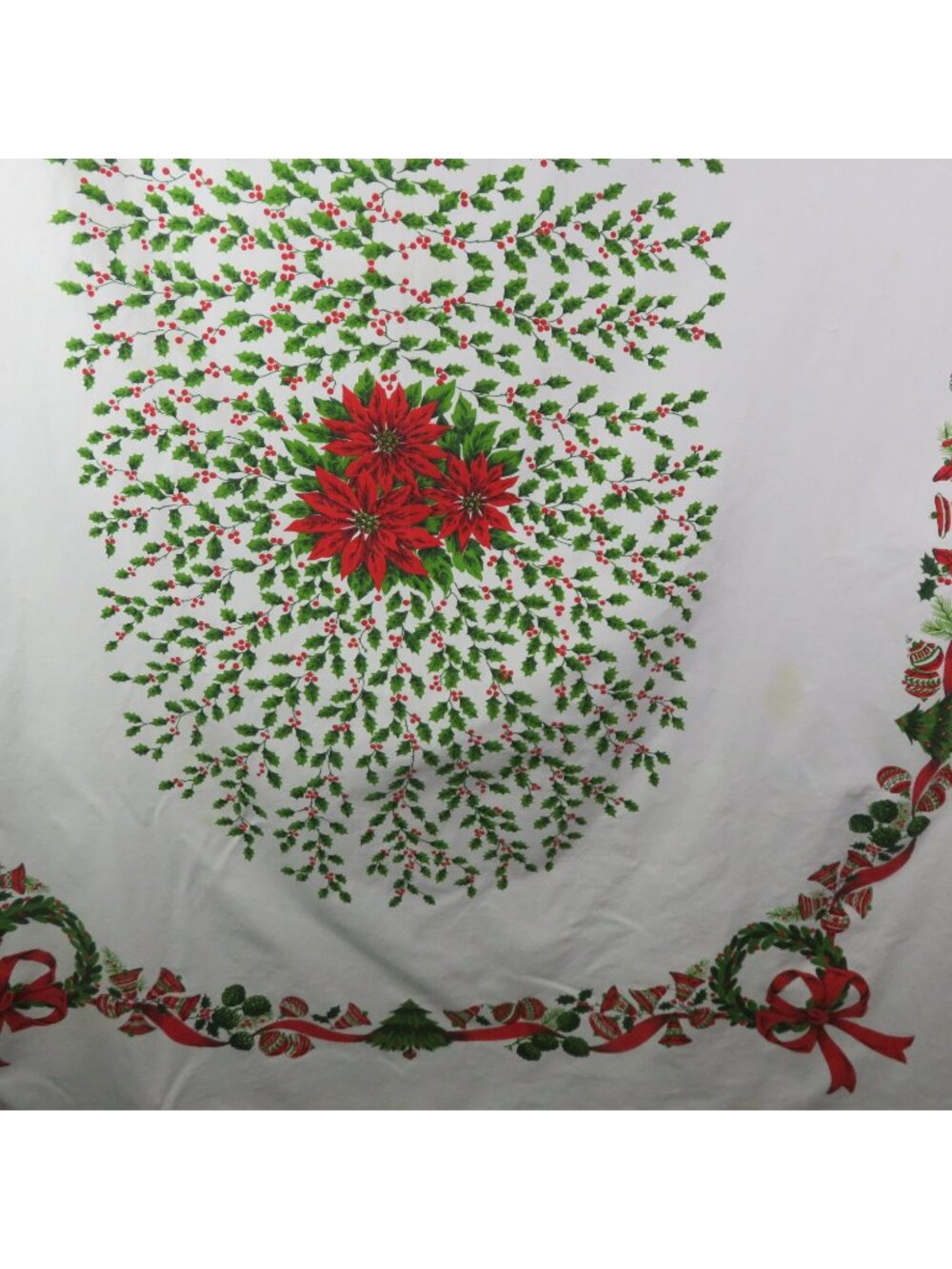 Christmas Tablecloth 58" x 80" Pinecone Bells Rectangle Red Green White Vintage - Picture 7 of 10